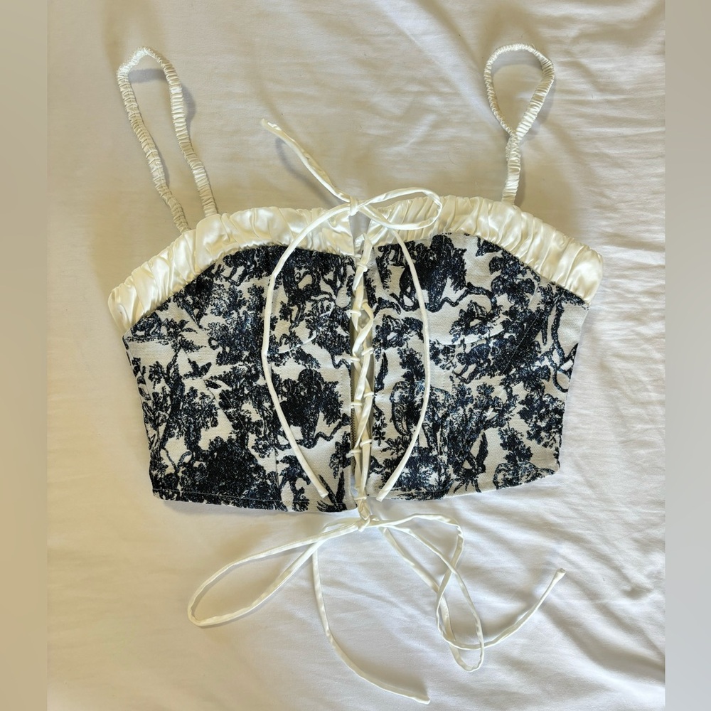 Tic Toc Embroidered Crop Top, Lace Up front, Size S, Worn Once